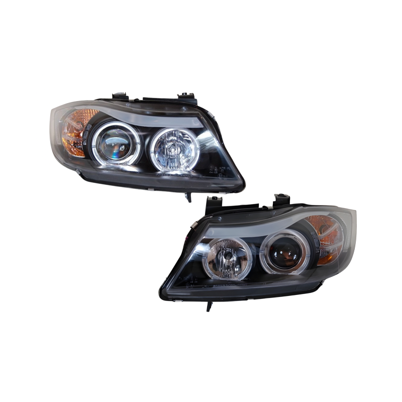Set Of Headlamps Angel Eyes BMW E90 / E91 2005-2008 Black