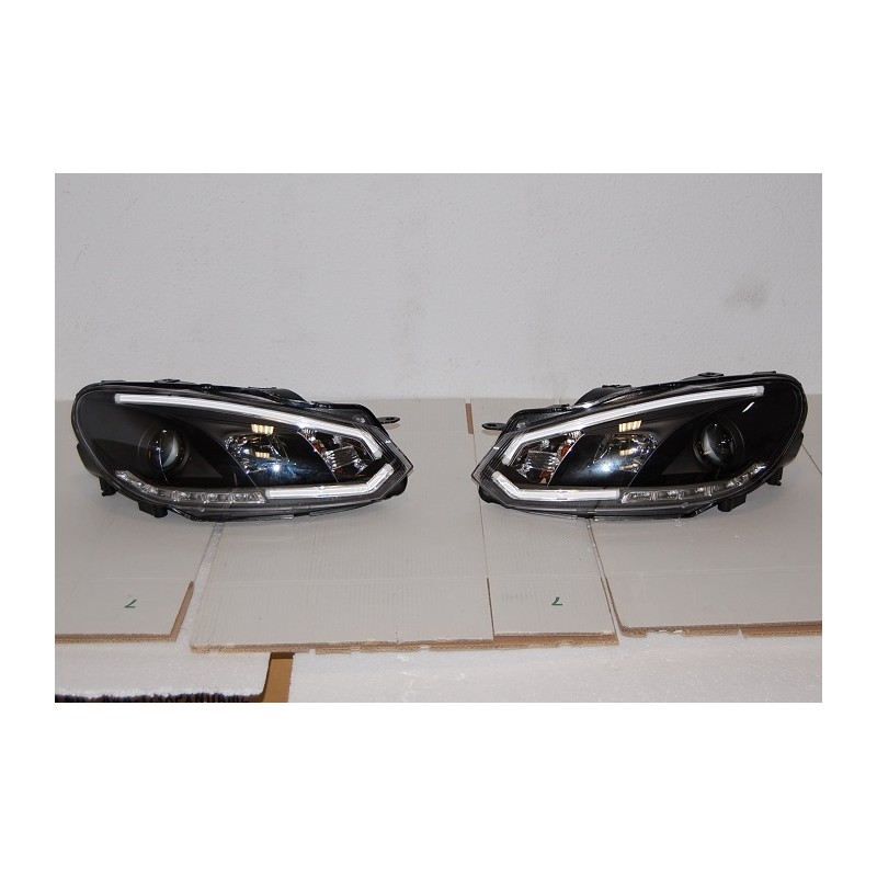 Set Of Headlamps Day Light Volkswagen Golf 6 2009-2012 Black