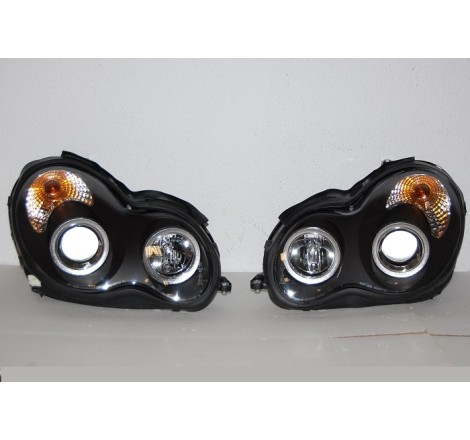 Set Of Headlamps Angel Eyes Mercedes W203 2001-2007 Black